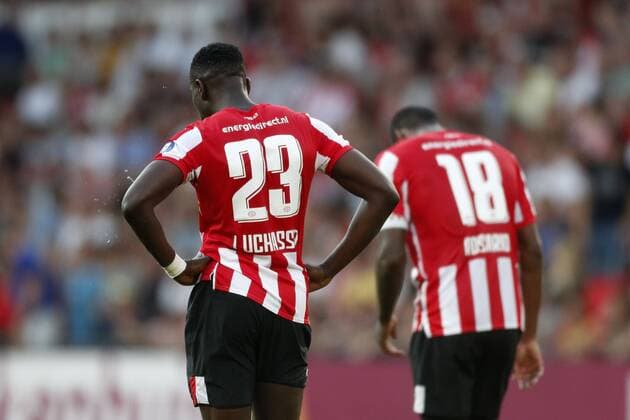 (L-R), Derrick Luckassen of PSV, Pablo Rosario of PSV during the UEFA Champions League second round qualifying first leg match between PSV Eindhoven and FC Basel at the Phillips stadium on July 23, 2019 in Eindhoven, The Netherlands UEFA Champions League 2019 2020 xVIxVIxImagesx xJeroenxPutmansxIVx 200344721