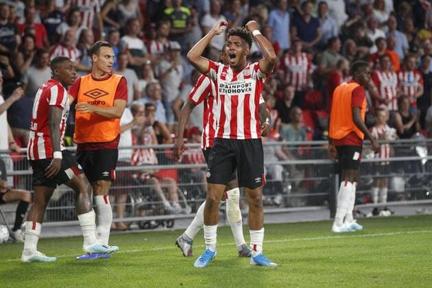 EINDHOVEN, PSV - FC Basel, 23-07-2018, football, season 2019-2020, qualification for Champions League, Philips Stadium, PSV player Donyell Malen celebrating the 3-2 PSV - Basel  x3963119x Copyright: