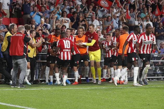 EINDHOVEN, PSV - FC Basel, 23-07-2018, football, season 2019-2020, qualification for Champions League, Philips Stadium, PSV celebrating the 3-2 win PSV - Basel  x3963125x Copyright: