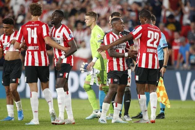 EINDHOVEN, PSV - FC Basel, 23-07-2018, football, season 2019-2020, qualification for Champions League, Philips Stadium, PSV celebrating the 3-2 win PSV - Basel  x3963224x Copyright: