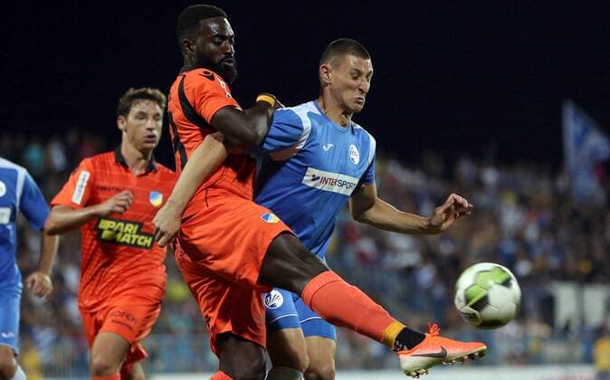 23.07.2019 Niksic(Montenegro) FK Sutjeska-FC APOEL Nicosia 2nd leg champions league qualify men s football Kevin Lafrance(C)FC Apoel stopped during match Bojan Ciger(R) FK Sutjeska :Str 