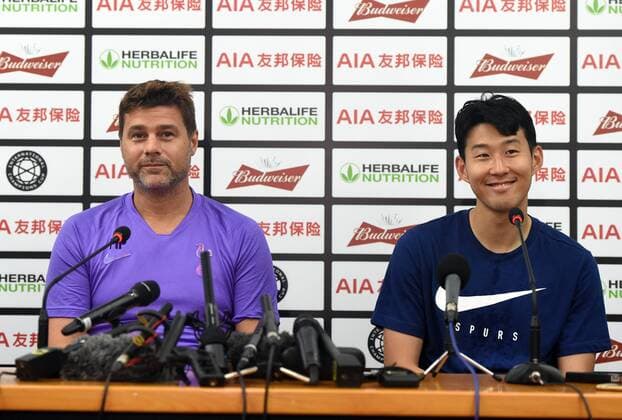 Sport Bilder des Tages SHANGHAI, CHINA - JULY 24: Head coach Mauricio Pochettino and Son Heung-Min of Tottenham Hotspur attend a press conference, PK, Pressekonferenz at Shanghai Yuanshen Stadium on July 24, 2019 in Shanghai, China.  Copyright: xVCGx CFP111226648769 