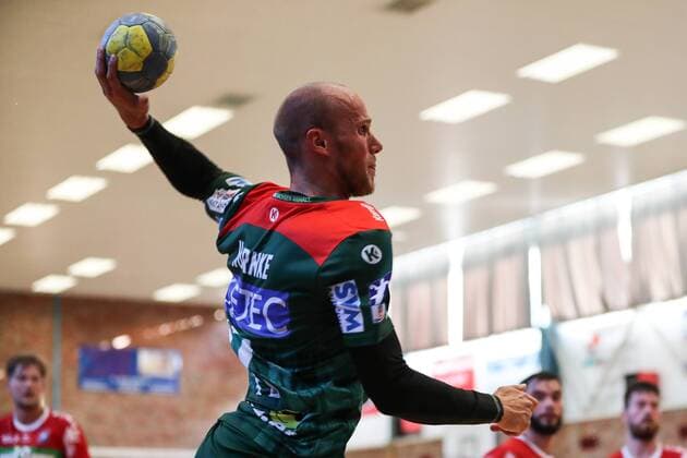 Tim Hornke SC Magdeburg Handball test game summer preparation season 2019 2020 points game SC Magdeburg vs. TV Hüttenberg in the Franz Vollbring Halle in Schönebeck Aktion,Deutschland, Handball, Mann, Maenner,23 07 2019