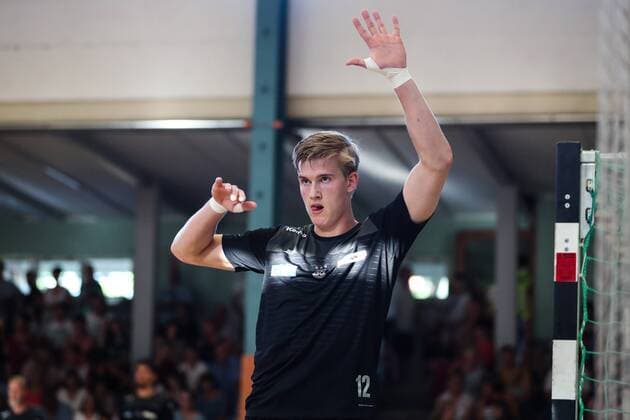 Goalkeeper Tobias Thulin SC Magdeburg Handball Test Game Summer Preparation Season 2019 2020 Points Game SC Magdeburg vs. TV Hüttenberg in the Franz Vollbring Hall in Schönebeck Single Picture, Action, Germany, Handball, Man, Men, 23 07 2019