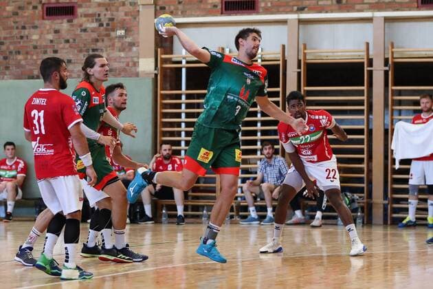 Piotr Chrapkowski SC Magdeburg Handball test game summer preparation season 2019 2020 points game SC Magdeburg vs. TV Hüttenberg in the Franz Vollbring Halle in Schönebeck Action,Germany, Handball, man, man,23 07 2019