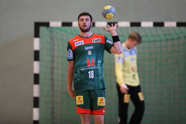 Filip Kuzmanovski SC Magdeburg Handball test game summer preparation season 2019 2020 points game SC Magdeburg vs. TV Hüttenberg in the Franz Vollbring Halle in Schönebeck Action,Germany, Handball, Man, Men,23 07 2019
