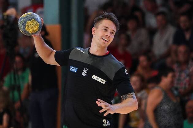 Michael Damgaard SC Magdeburg Handball test game summer preparation season 2019 2020 points game SC Magdeburg vs. TV Hüttenberg in the Franz Vollbring Halle in Schönebeck single picture, action, Germany, handball, man, man, 23 07 2019