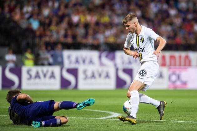 190724 Anton Saletros of AIK during the UEFA Champions League qualifying match between Maribor and AIK on July 24, 2019 in Maribor Photo Martin Metelko BILDBYRAN Cop 277 bbeng fotball fotboll football kval till champions league soccer champions league qualification aik maribor,  Copyright: MARTINxMETELKO BB190724BB377
