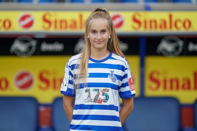 Laura Radke MSV Duisburg , Football Flyeralarm Women Bundesliga Season 2019 2020 Photo shoot MSV Duisburg, Duisburg, Schauinsland Reisen Arena, 24 07 2019, DFB regulations prohibit any use of photographs as image sequences and or quasi video Duisburg Schauinsland Reisen Arena Nordrhein Westfalen Germany