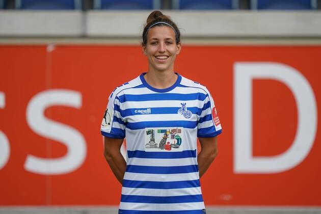 Lisa Marie Makas MSV Duisburg , Football Flyeralarm Women Bundesliga Season 2019 2020 Photo shoot MSV Duisburg, Duisburg, Schauinsland Reisen Arena, 24 07 2019, DFB regulations prohibit any use of photographs as image sequences and or quasi video Duisburg Schauinsland Reisen Arena Nordrhein Westfalen Germany