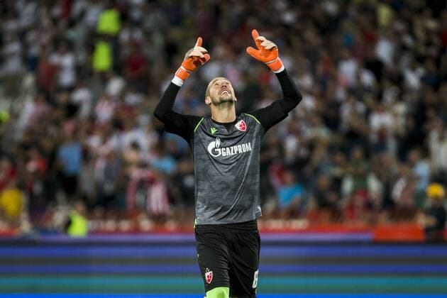 24th July 2019; Rajko Mitic Stadium, Belgrade, Serbia; UEFA Champions League Qualifying Second Leg First Round Red Star Belgrade versus HJK Helsinki; Goalkeeper Borjan of Red Star Belgrade celebrates the goal from his team mate Pankov of Red Star Belgrade for 2-0  ActionPlus12156302 NikolaxKrstic