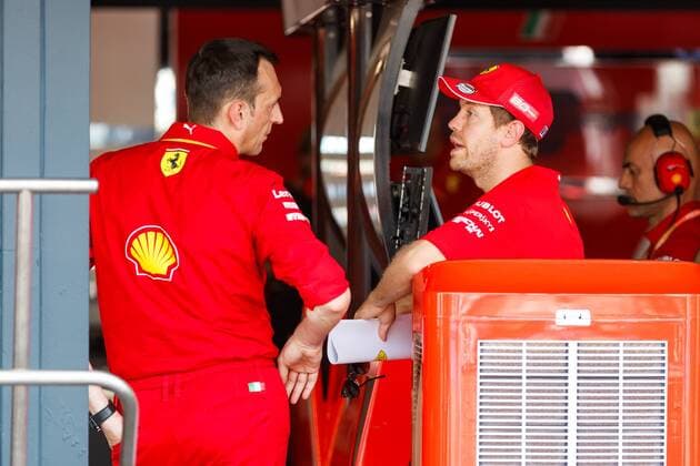 Sebastian Vettel Scuderia Ferrari Mission Winnow talks to Riccardo Adami, race engineer of Vettel Scuderia Ferrari , Mercedes Benz Grand Prix of Germany 2019, Motorsport, Formula 1, 25 07 2019, Mercedes Benz Grand Prix of Germany 2019, Motorsport, Formula 1, 25 07 2019 Hockenheim Copyright: xEIBNER AlexanderxNeisx EP_ANS