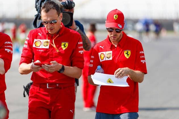 Sebastian Vettel Scuderia Ferrari Mission Winnow goes with Riccardo Adami race engineer of Vettel Scuderia Ferrari and other team members across the track, Mercedes Benz Grand Prix of Germany 2019, Motorsport, Formula 1, 25 07 2019, Mercedes Benz Grand Prix of Germany 2019, Motorsport, Formula 1, 25 07 2019 Hockenheim Copyright: xEIBNER AlexanderxNeisx EP_ANS