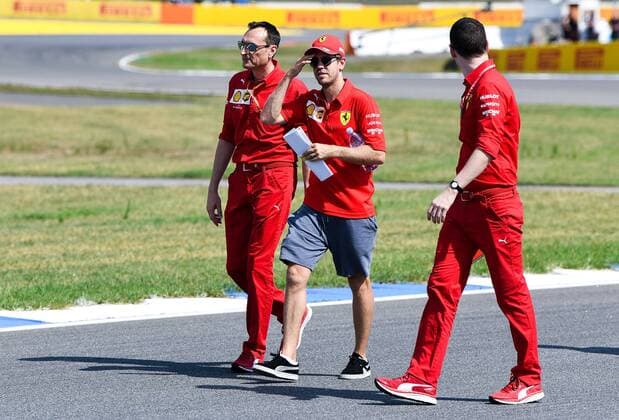 25 07 2019, xpsx, Motorsport FIA Formula 1, Mercedes Benz German Grand Prix 2019 v l Sebastian Vettel Scuderia Ferrari Mission Winnow 5 GER Hockenheim
