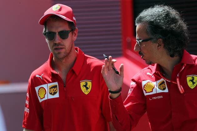 Photo4 LaPresse 25 07 2019 Hockenheim, Germany Grand Prix Formula One Germany 2019 In the pic: Sebastian Vettel (GER) Scuderia Ferrari SF90 and Laurent Mekies (FRA) Ferrari Sporting Director  Copyright: xPhoto4 LaPressex