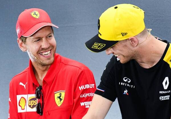25 07 2019, xpsx, Motorsport FIA Formula 1, Mercedes Benz Grand Prix of Germany 2019 v l Sebastian Vettel Scuderia Ferrari Mission Winnow 5 GER , Nico Hülkenberg Renault F1 Team 27 GER Hockenheim