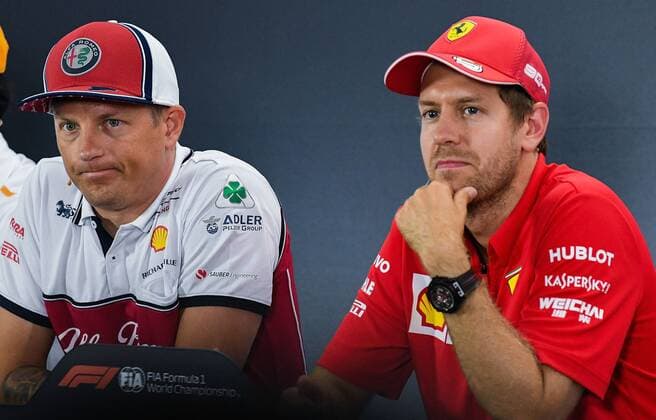 25 07 2019, xpsx, Motorsport FIA Formula 1, Mercedes Benz Grand Prix of Germany 2019 v l Kimi Raikkonen Alfa Romeo Racing 7 FIN , Sebastian Vettel Scuderia Ferrari Mission Winnow 5 GER Hockenheim