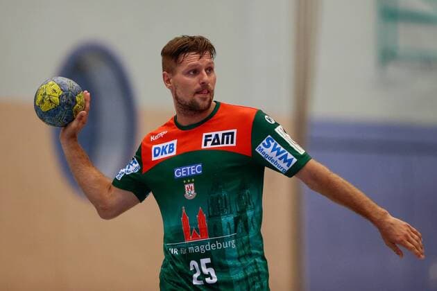 25 07 2019, xtgx, handball test match, SC Magdeburg GOG Svendborg emspor, v l Marko Bezjak Magdeburg, 25 am ball Haldensleben