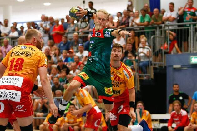 25 07 2019, xtgx, handball test match, SC Magdeburg GOG Svendborg emspor, v l Matthias Musche Magdeburg, 6 scores goal, scorer, scored goal, scores the goal Haldensleben
