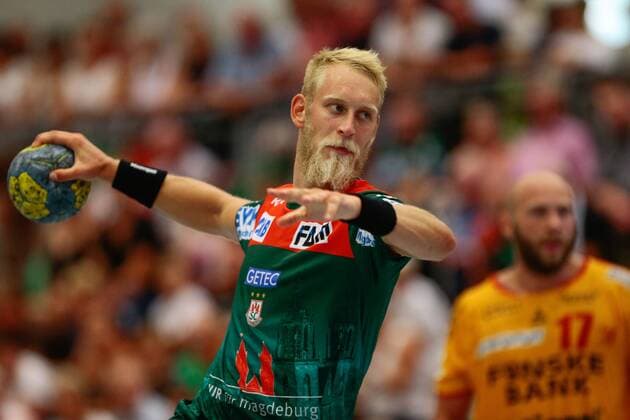 25 07 2019, xtgx, handball test match, SC Magdeburg GOG Svendborg emspor, v l Matthias Musche Magdeburg, 6 scores goal, scorer, scores goal, scores goal, seven meter Haldensleben