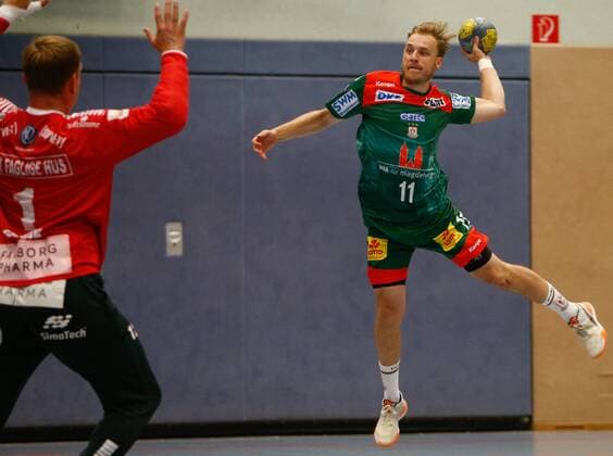 25 07 2019, xtgx, handball test match, SC Magdeburg GOG Svendborg emspor, v l Daniel Pettersson Magdeburg, 11 scores goal, goal scorer, scores goal, scores the goal Haldensleben