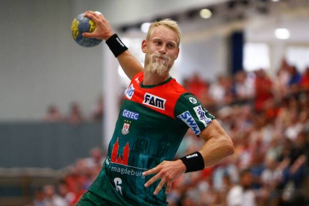 25 07 2019, xtgx, handball test match, SC Magdeburg GOG Svendborg emspor, v l Matthias Musche Magdeburg, 6 scores goal, scorer, scores goal, scores goal, seven meter Haldensleben