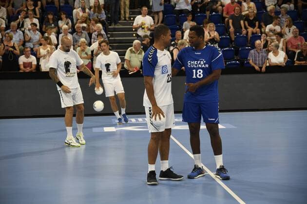 Daniel Narcisse Allstars, left and Joel Abati Team Alfred , Handball, Men, Farewell Match, Coach Alfred Gislason, THW Kiel, 26 07 19 Kiel Sparkassen Arena Schleswig Holstein Germany