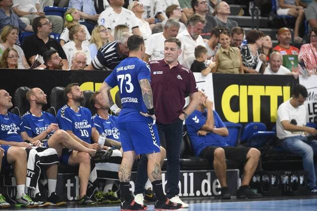 Alfred Gislason with Stefan Kretzschmar Team Alfred , Handball, Men, Farewell Match, Coach Alfred Gislason, THW Kiel, 26 07 19 Kiel Sparkassen Arena Schleswig Holstein Germany