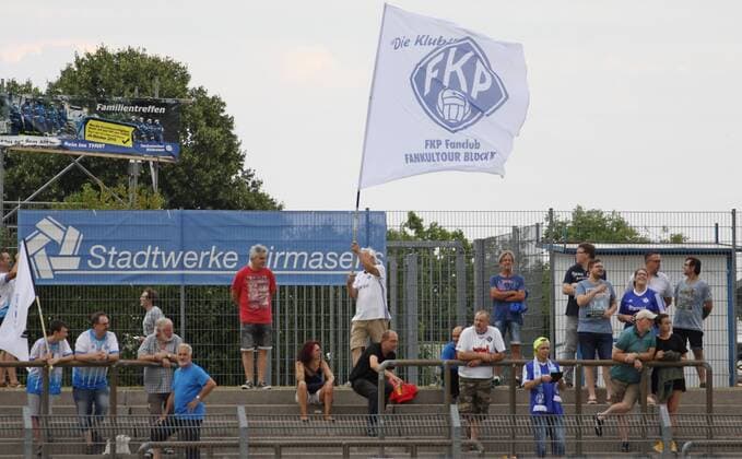 26 07 2019, xklex, Football Regionalliga Southwest, FK Pirmasens 1 FC Saarbruecken emspor, v l FK Pirmasens, Fans, Logo, The Club DFL DFB REGULATIONS PROHIBIT ANY USE OF PHOTOGRAPHS as IMAGE SEQUENCES and or QUASI VIDEO Pirmasens
