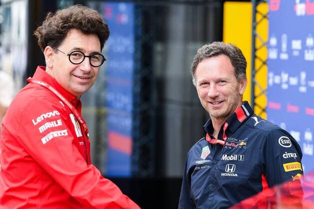 27 07 2019, xpsx, Motorsport FIA Formula 1, Mercedes Benz Grand Prix of Germany 2019 3 Free Practice v l Ferrari Chief Technician Mattia Binottom Christian Horner Red Bull Racing Hockenheim