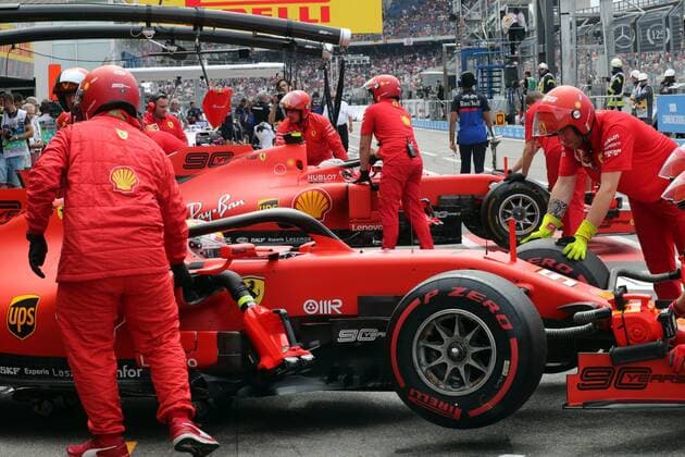 Photo4 LaPresse 27 07 2019 Hockenheim, Germany Grand Prix Formula One Germany 2019 In the pic: Sebastian Vettel (GER) Scuderia Ferrari SF90 and Charles Leclerc (MON) Scuderia Ferrari SF90  Copyright: xPhoto4 LaPressex