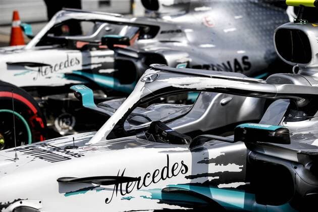 Formel 1, GP Deutschland, Mercedes im Retro-Design Motorsports: FIA Formula One World Championship, WM, Weltmeisterschaft 2019, Grand Prix of Germany, Car of 77 Valtteri Bottas (FIN, Mercedes AMG Petronas Motorsport), Hockenheim Germany