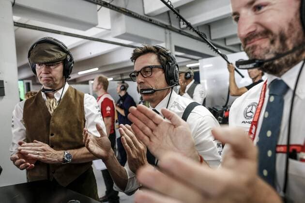 Formel 1, GP Deutschland, Mercedes im Retro-Design Motorsports: FIA Formula One World Championship, WM, Weltmeisterschaft 2019, Grand Prix of Germany, Toto Wolff (AUT, Mercedes AMG Petronas Motorsport), Hockenheim Germany