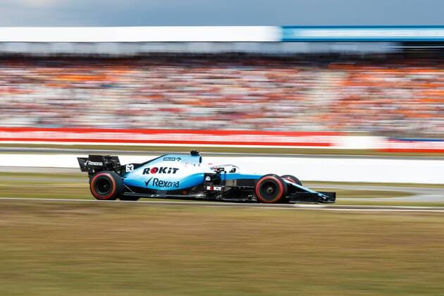 George Russel Rokit Williams Racing with his car on the track in the Motodrom, Mercedes Benz Grand Prix of Germany 2019, Motorsport, Formula 1, 27 07 2019, Mercedes Benz Grand Prix of Germany 2019, Motorsport, Formula 1, 27 07 2019 Hockenheim Copyright: xEIBNER AlexanderxNeisx EP_ANS