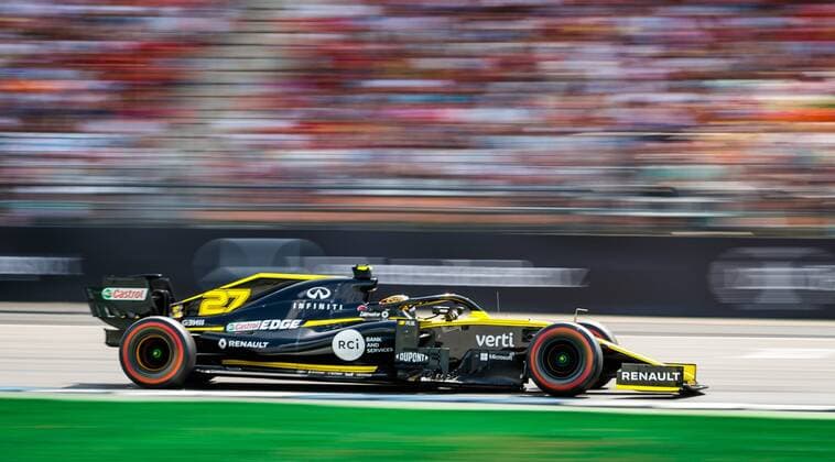 Nico Huelkenberg Renault F1 Team with his car on the track in the Motodrom, Mercedes Benz Grand Prix of Germany 2019, Motorsport, Formula 1, 27 07 2019, Mercedes Benz Grand Prix of Germany 2019, Motorsport, Formula 1, 27 07 2019 Hockenheim Copyright: xEIBNER AlexanderxNeisx EP_ANS