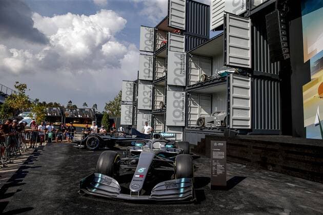 Motorsports: FIA Formula One World Championship, WM, Weltmeisterschaft 2019, Grand Prix of Germany, F1 Paddock, Mercedes Display Hockenheim Germany
