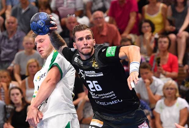 am Ball Marek Vanco Dresden , HC Elbflorenz Dresden vs. SC DHfK Leipzig, test match, friendly match, handball, 2 League of Men, 2 Bundesliga, season 2019 2020, Dresden, BallsportARENA Dresden, 27 07 2019,