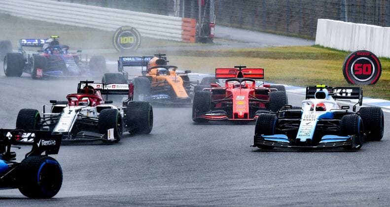 28 07 2019, xpsx, Motorsport FIA Formula 1, Mercedes Benz Grand Prix of Germany 2019 Race v l Kimi Raikkonen Alfa Romeo Racing 7 FIN , Sebastian Vettel Scuderia Ferrari Mission Winnow 5 GER , Robert Kubica Hockenheim