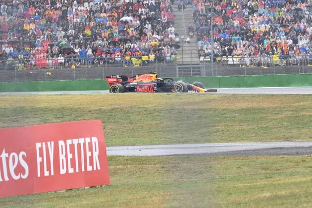 July 28, 2019, Hockenheim, Germany, Germany: Dutch driver Max Verstappen of Austrian Anglo team Aston Martin Red Bull Racing crashed his single-seater RB15 during the 78th edition of the German GP, 11th stage of the Formula 1 World Championship, WM, Weltmeisterschaft in Hockenheimring Circuit, in Hockenheim, Germany Formula 1 - GP Germany - Race  - ZUMAn230 20190728_zaa_n230_184 Copyright: xAndreaxDiodatox