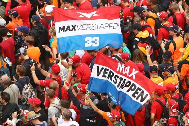 Flags for Max Verstappen Aston Martin Red Bull Racing between the fans, Mercedes Benz Grand Prix of Germany 2019, Motorsport, Formula 1, 28 07 2019, Mercedes Benz Grand Prix of Germany 2019, Motorsport, Formula 1, 28 07 2019 Hockenheim Copyright: xEIBNER AlexanderxNeisx EP_ANS