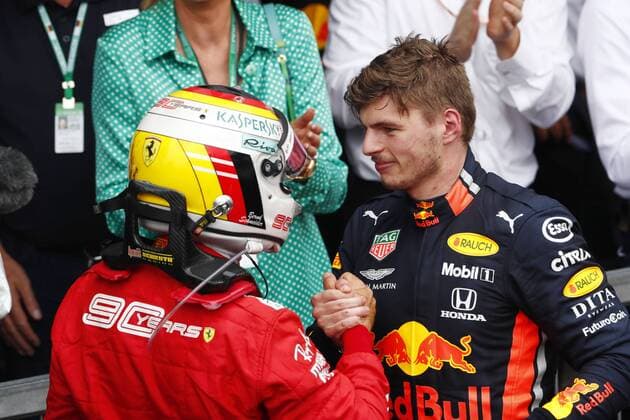 Motorsports: FIA Formula One World Championship, WM, Weltmeisterschaft 2019, Grand Prix of Germany, 5 Sebastian Vettel (GER, Scuderia Ferrari Mission Winnow), 33 Max Verstappen (NLD, Aston Martin Red Bull Racing), Hockenheim Germany