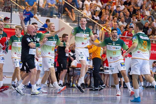 Altensteig, Germany 28 July 2019 HBL S Cup 19 20 FA Göppingen vs HSG Wetzlar the team from HSG Wetzlar, final cheers final cheers emotion joy Altensteig Eichwaldhalle Baden Württemberg Germany