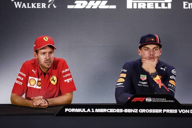 Motorsports: FIA Formula One World Championship, WM, Weltmeisterschaft 2019, Grand Prix of Germany, 5 Sebastian Vettel (GER, Scuderia Ferrari Mission Winnow), 33 Max Verstappen (NLD, Aston Martin Red Bull Racing), Hockenheim Germany