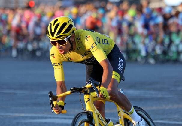 Egan Bernal (yellow jersey) of Colombia rides along the Champs-Elysees during the final stage of the Tour de France in Paris on Sunday, July 28, 2019. Bernal claimed his first Tour de France victory, becoming the youngest winner of the race in the post-war era.  PAR20190728737 DAVIDxSILPA