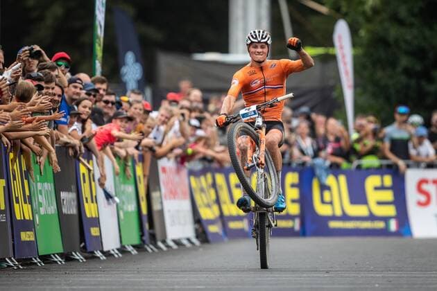 Gold medalist Netherland s Mathieu van der Poel during the men elite Cross Country European Championship, EM, Europameisterschaft race in Brno, Czech Republic, Sunday, July 28, 2019. (CTK MichalxCerveny) CTKPhotoF201907281135101 