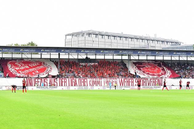 Football 2 Bundesliga 1 matchday SV Wehen Wiesbaden Karlsruher SC on 28 07 2019 in the Brita Arena in Wiesbaden Choreography of the Wiesbaden fans DFL regulations prohibit any use of photographs as image sequences and or quasi video xJKx
