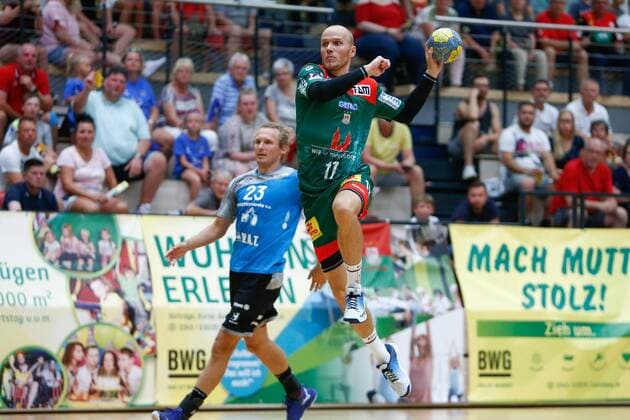 30 07 2019, xtgx, Handball test game, SC Magdeburg Talent Robstav M A T Plzen emspor, v l Tim Hornke Magdeburg scores goal, goal scorer, scores goal, scores goal Halle Saale