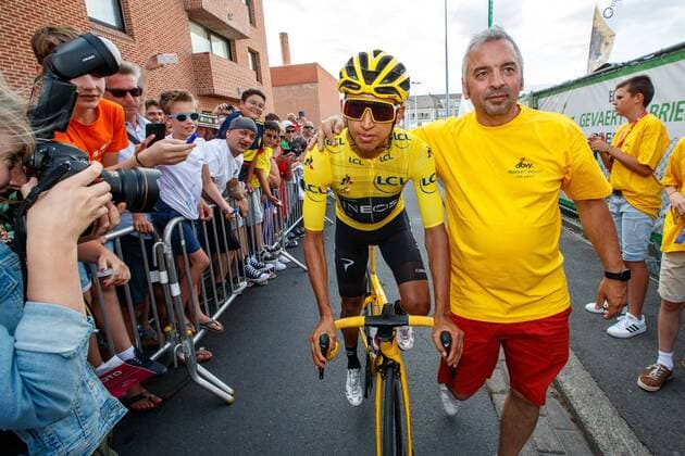 Tour de France winner Colombian Egan Bernal of Team Ineos pictured during the Natourcriterium Roeselare cycling race, Tuesday 30 July 2019 in Roeselare. The contest is a part of the traditional criteriums , local races in which mainly cyclists who rode the Tour de France compete. KURTxDESPLENTER  x05635939x