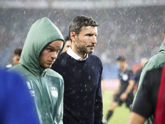 30 07 2019 Basel , Football Men UEFA Champions League Qualification Season 2019 2020 FC Basel PSV Eindhoven Im Bild Coach Mark Van Bommel Eindhofen in the rain Action