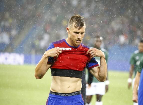 30 07 2019 Basel , Football Men UEFA Champions League Qualification Season 2019 2020 FC Basel PSV Eindhoven In the picture Silvan Widmer FC Basel in the rain